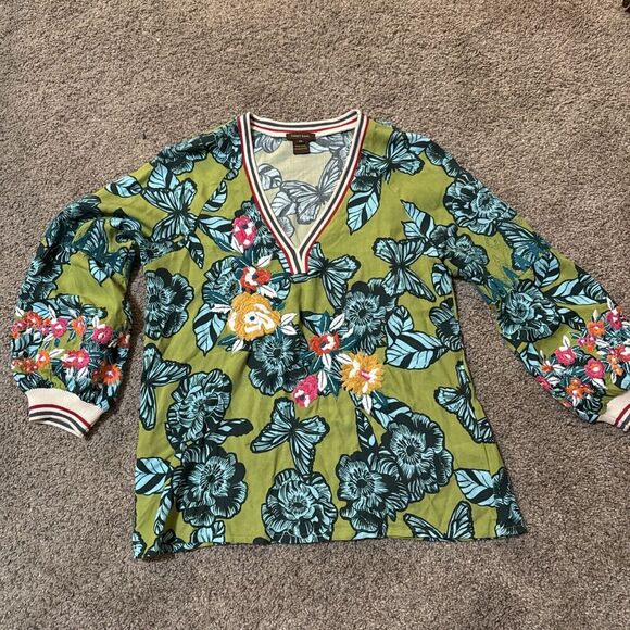 Vineet Bahl Tops - Anthropologie Vineet Bahl Ashley Long Sleeve V-neck Blouse Embroidered Blouse XS